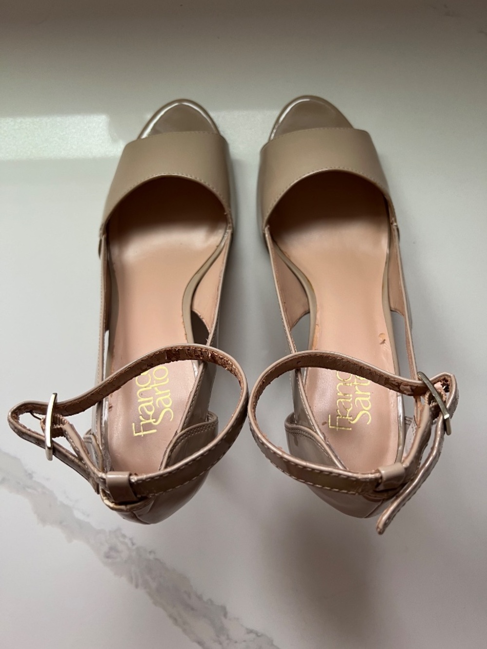 Franco Sarto Emmy Nude Patent Leather Open Toe Heels Size 9.5 - Picture 4 of 11